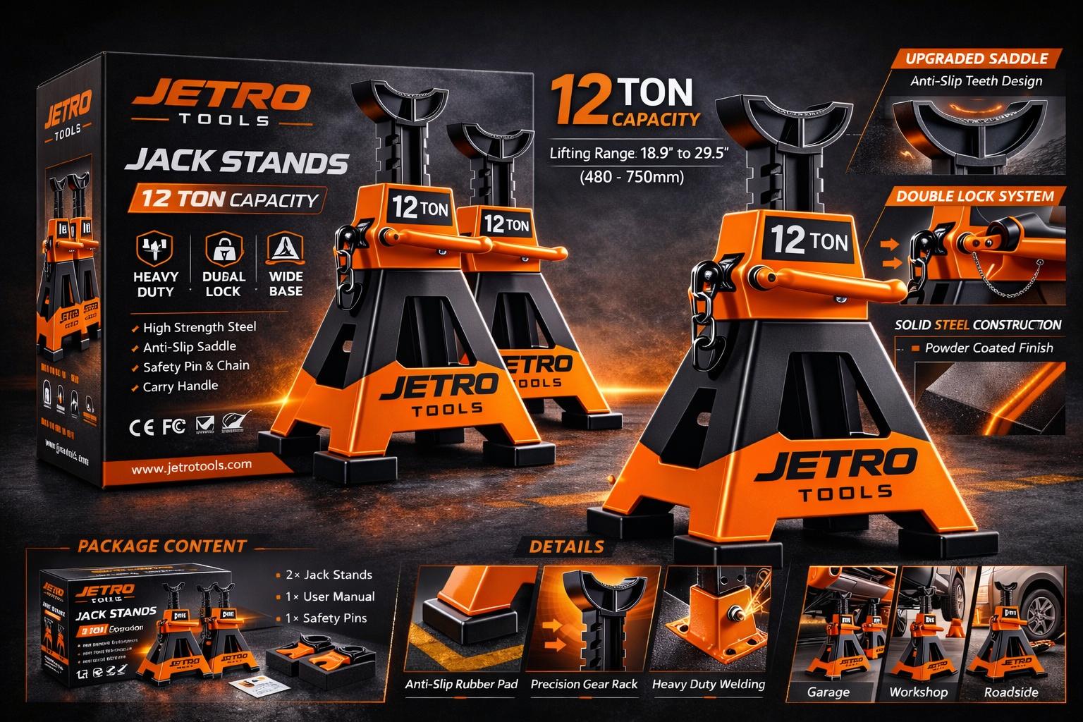 JETRO 12 ton jack stand collage visual