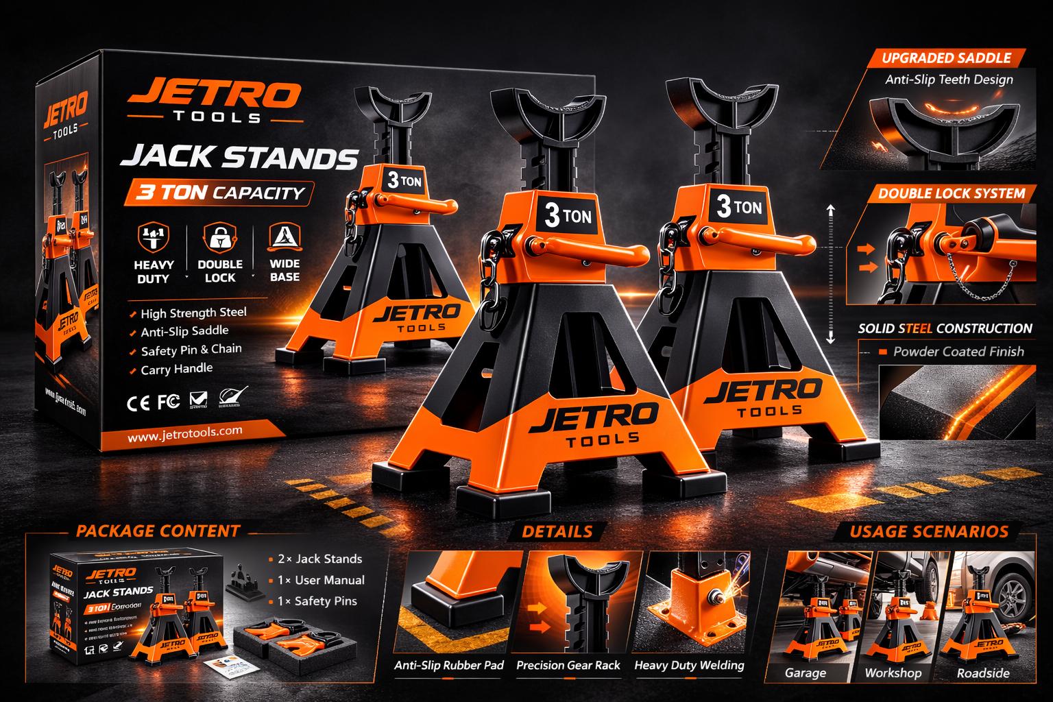 JETRO 3 ton jack stand collage visual