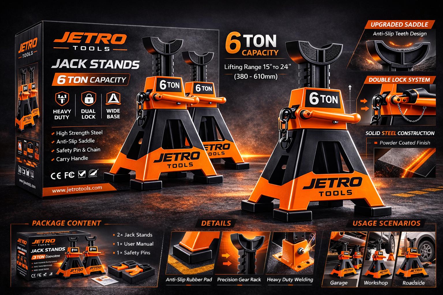 JETRO 6 ton jack stand collage visual