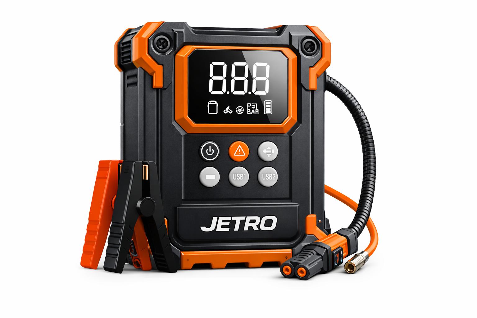 JETRO 2000A jump starter and air compressor original product visual