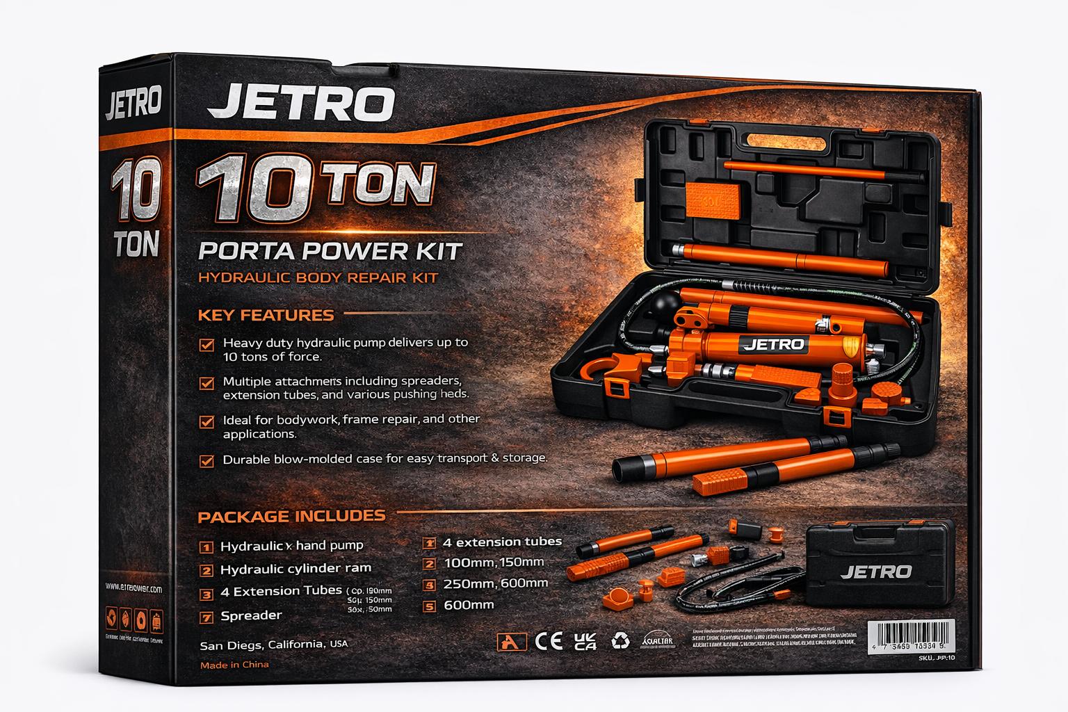 JETRO 10 ton porta power kit packaging visual