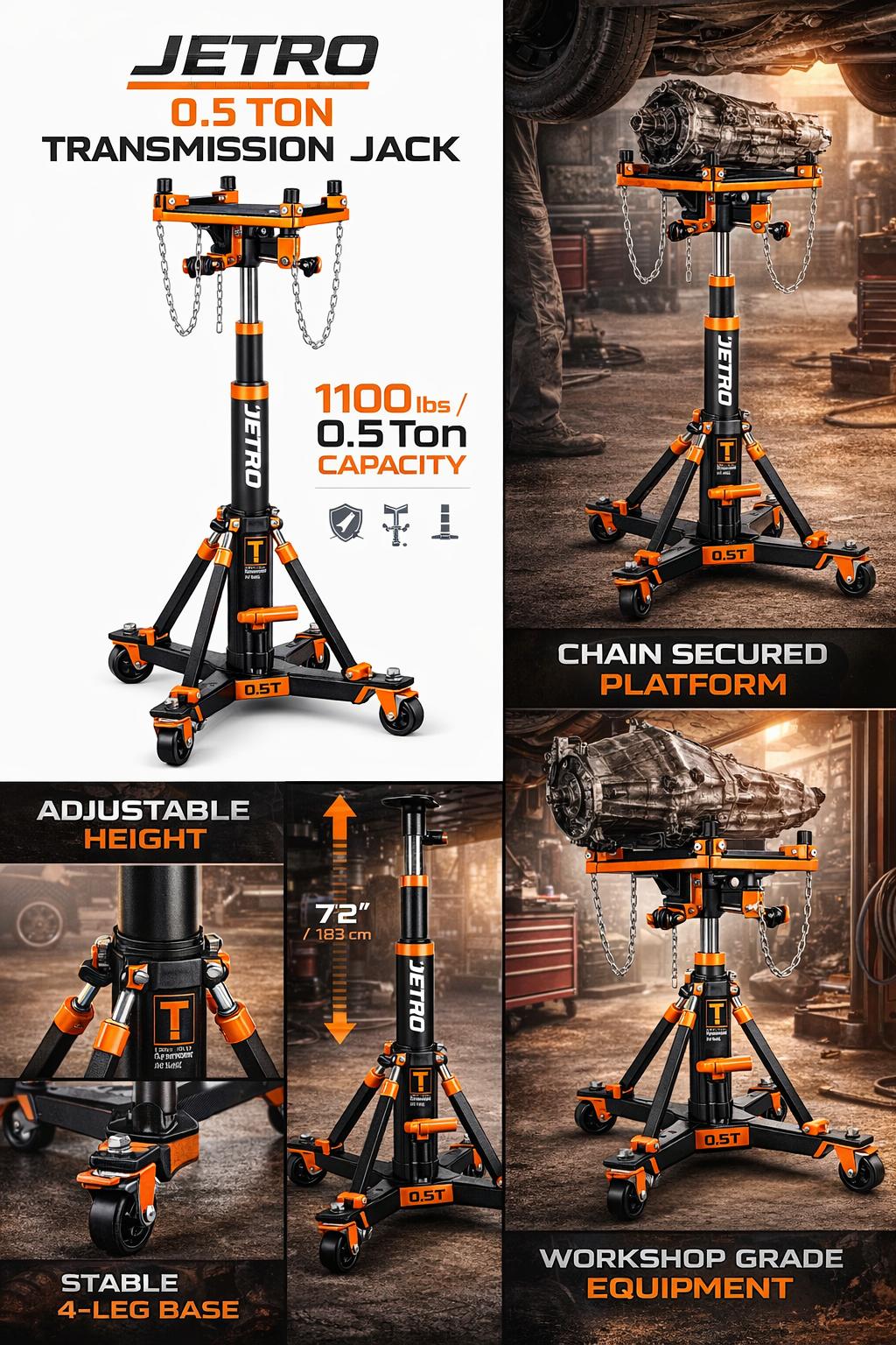 JETRO 0.5 ton transmission jack application visuals